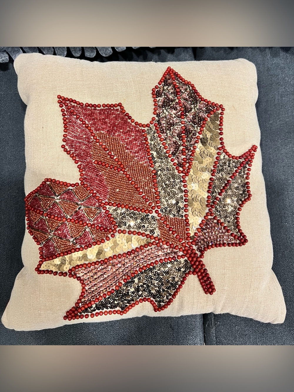 Pier 1 gorgeous autumn/fall beaded & sequined pillow